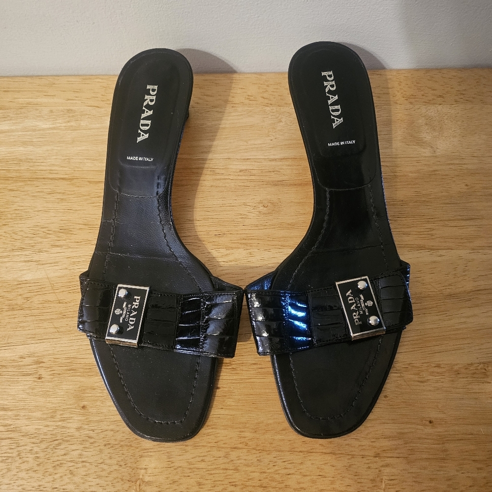 Prada Black Leather Slides